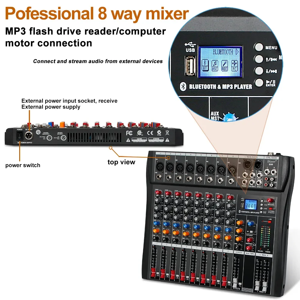 Depusheng DX8 8 Channel Professional Audio Mixer for Karaoke