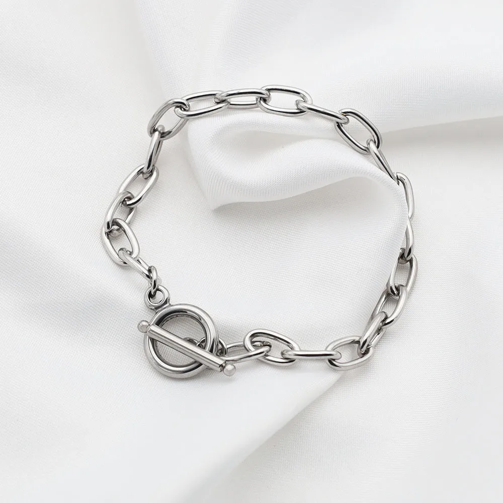 New Gold Plated Paper Clip Chain OT Buckle Bracelet Stainless