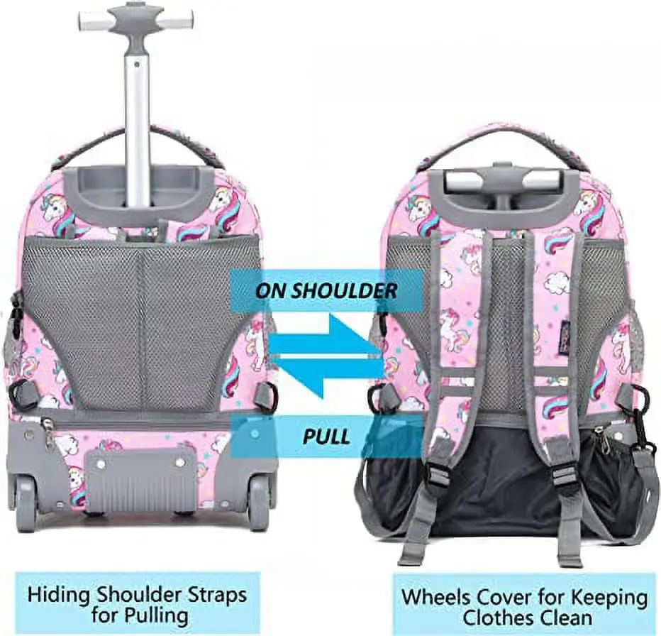 Oruiji Unicorn Rolling Backpack Set For Girls - 3 In 1 With Lunch Bag & Pencil Case, Waterproof - View #2