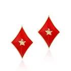 925 Sterling silver gold star red enamel rhombus poker diamonds big stud earrings