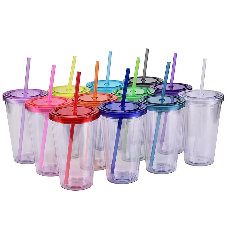 16 oz. Personalized Clear Acrylic Reusable Plastic Tumbler with Straw