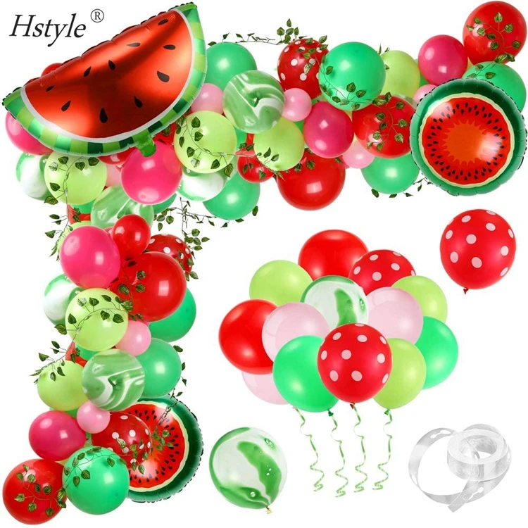 24 pc Red Watermelon Inspired Latex Balloons Green Agate & Red Polka Dot Summer 