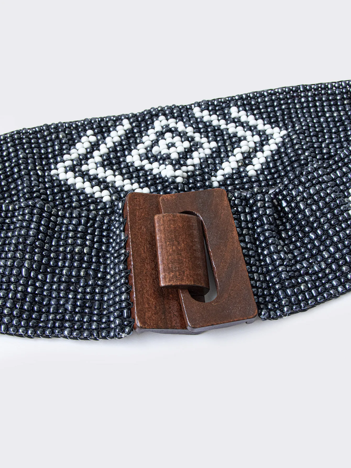 (H) Women\'s Vintage Beaded Elastic Belt with Wooden Buckle,Retro Style,Plus Size Wood and Bead Elastic Belts - Etsy main image 2