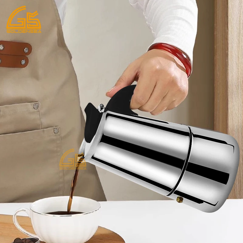 High Quality Italian Commercial Espresso Coffee Maker Stainless Steel 304 Moka Pot 12 Cup