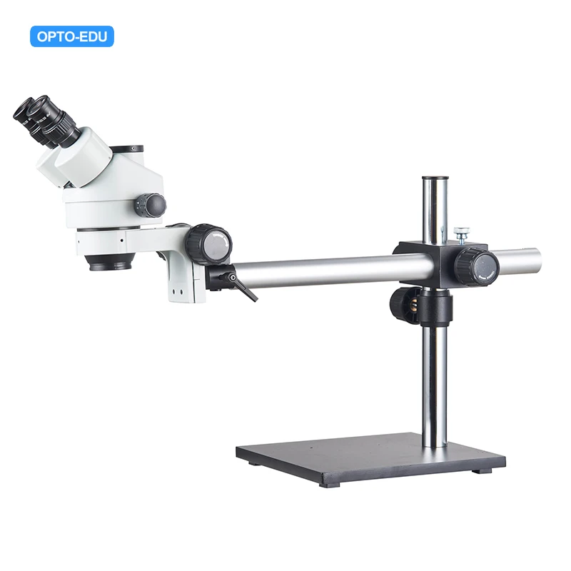 OPTO-EDU A23.3645-STL4T Single Arm Boom Stand Stereo Microscope 0.7-4.5x Trinocular Zoom without Light Source