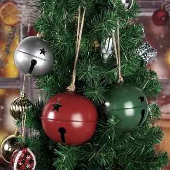 80mm Christmas Tree DIY Hanging Pendant Bell Paint Green Decorated Metal Craft with Loud Sound Plated Three Star Bell