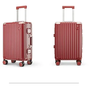 custom logo Wedding Suitcase for Women Small  New Aluminum Frame Red Rolling Luggage Bride Dowry Password Travel Neoprene