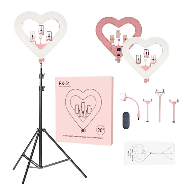 Junnx 20inch Pink Love Hearted Design Rgb Ringlight Dimmable Led Kawaii