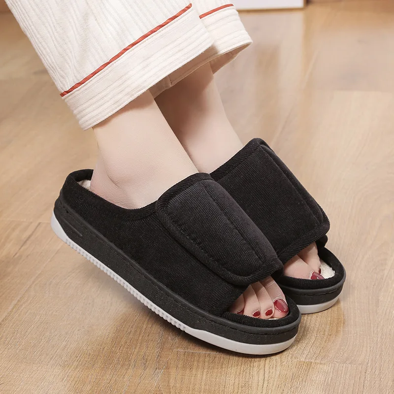 Velcro Adjustable Linen Slippers Breathable and Non Slip for External Wear Suitable for Elderly House Slippers