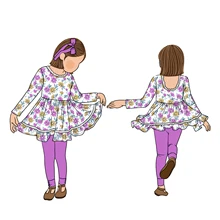 2pcs O Neck Baby Girls Sweet Skirt And Leggings With Floral Top Solid Vintage Printed Flower Dress Pants Set