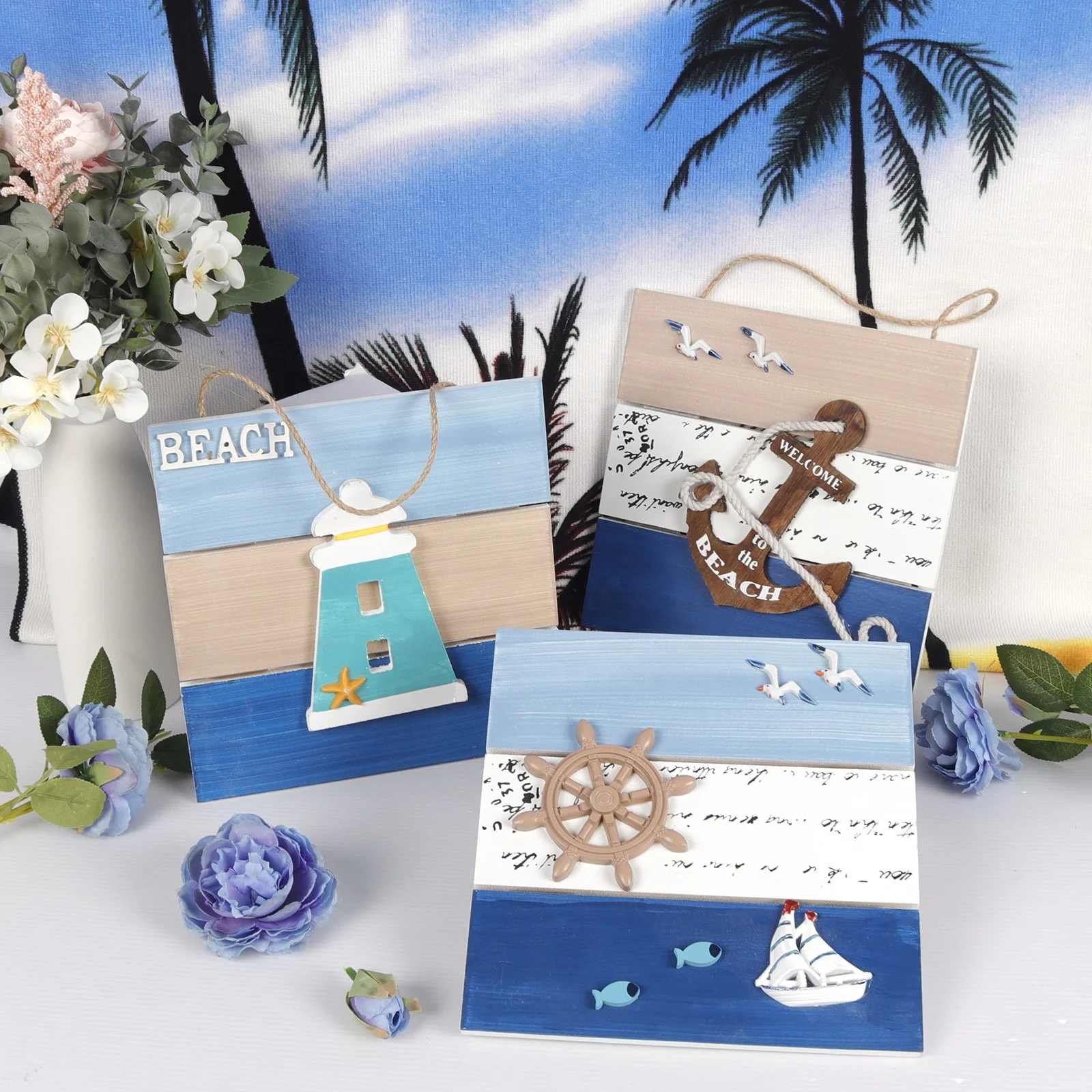 Sea Life деревянная рама ustic коттедж пляж ванная декор морской декор пляж деревянный корабль колесо и деревянный якорь