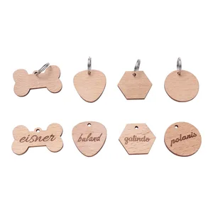 Wooden Dog Tag Laser Carving Custom logo  Key Chain for Pet Cat Excellent for Promotional Gift