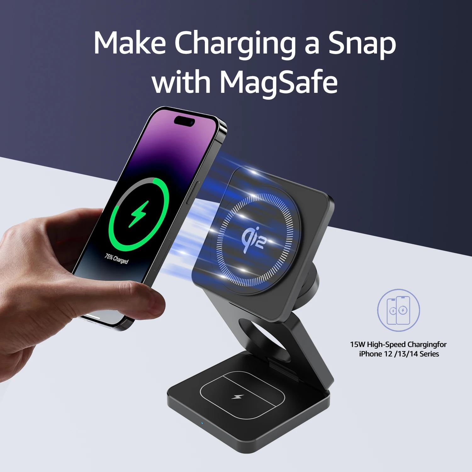2025 yeni katlanabilir kablosuz şarj in Qi2 15W manyetik katlanır  iPhone için kablosuz şarj istasyonu