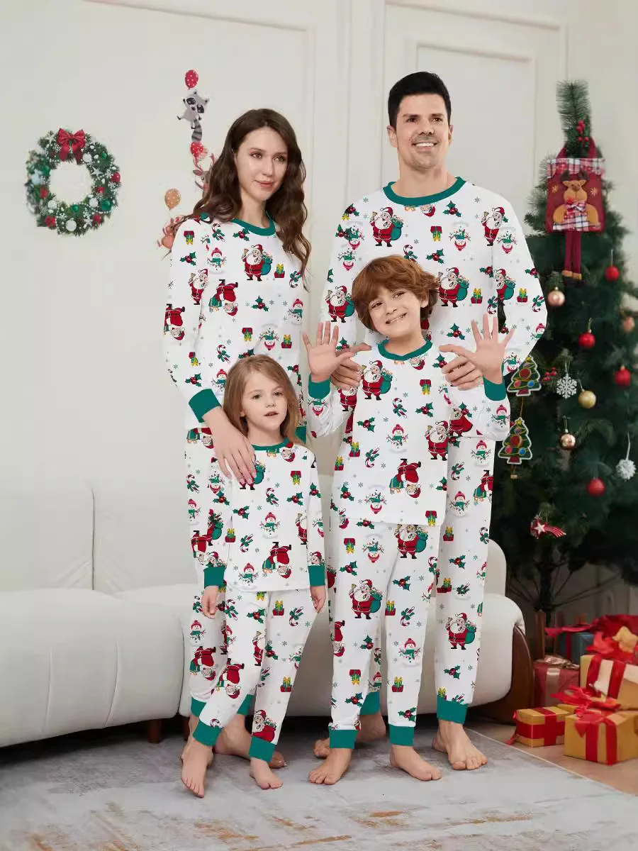 2025 Custom High Quality Cotton Print Sleepwear Set Men Women Children  Christmas Anime Animal Pattern Matching Family Pajamas
