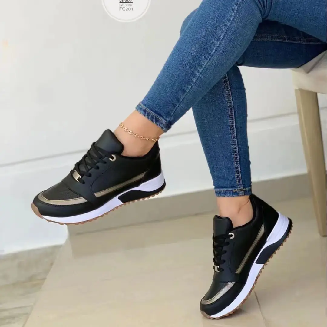 2025 Wholesale Women's Fashion Sneakers Popular Lace up Strong Material  Upper Shoes