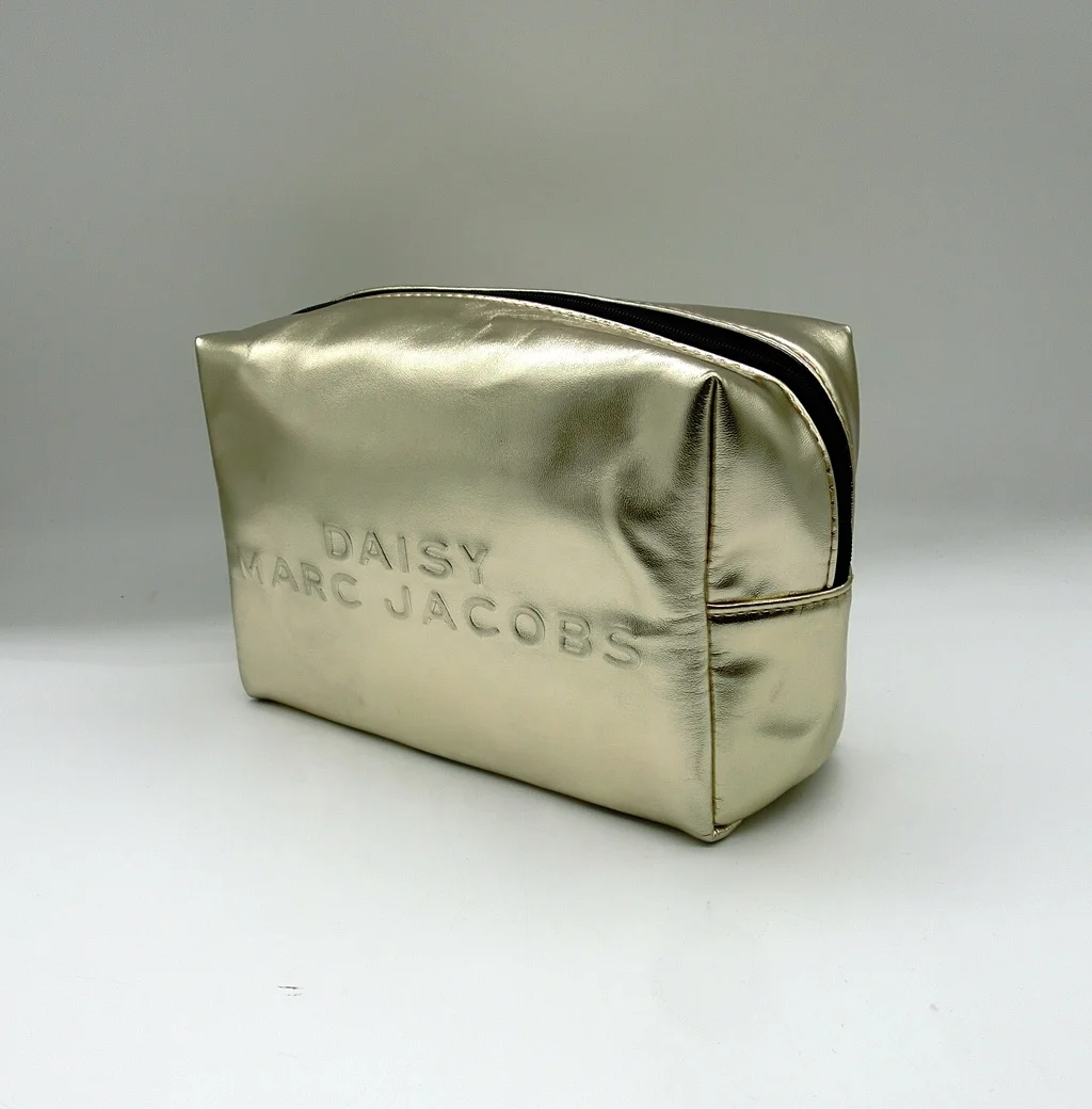 Wholesale Custom Metallic Leather Beauty Bag Embossed logo PU Professional Makeup Pouch Clutch Cosmetic Bag