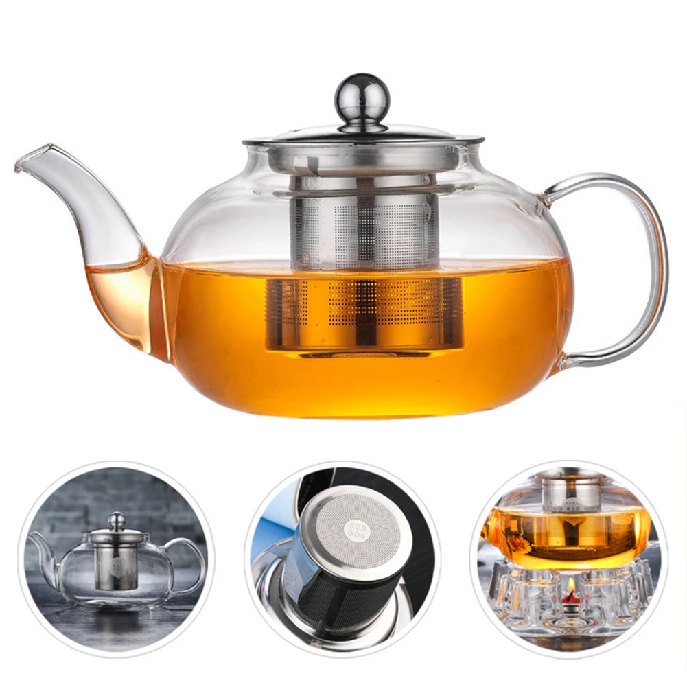 Heat Resistant Glass Teapot With Stainless Steel Infuser Heated