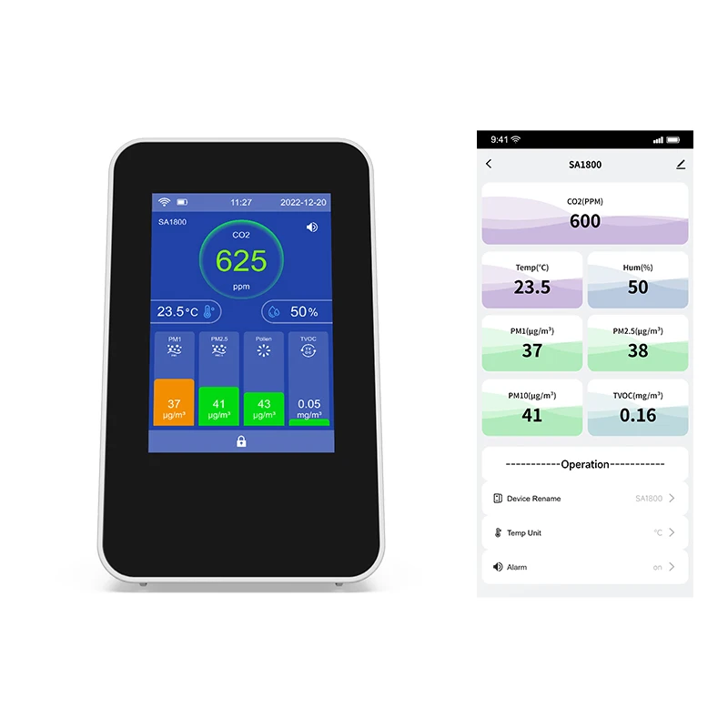 Монитор качества воздуха с приложением и Wi-Fi для CO2 PM1 PM2.5 PM10 HCHO TVOC детектор ЖК-дисплеем тип датчика быстрого реагирования