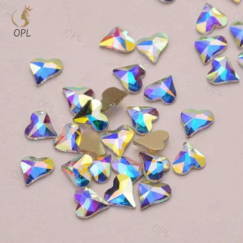 OPL K9 Crystal AB Heart-Shaped Rhinestones - 3D Irregular Design for Nail Art & Clothing Embellishment