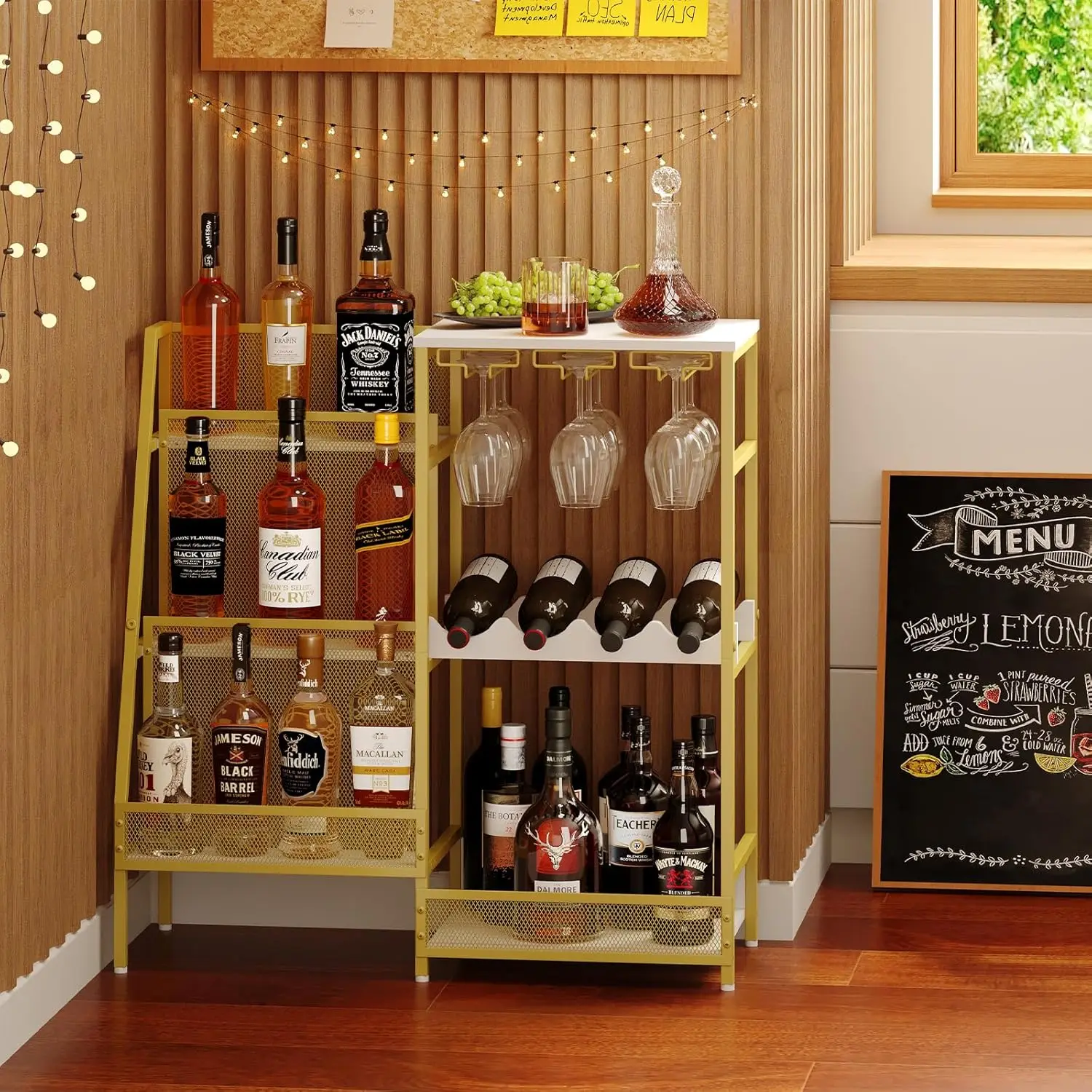 Home Freistehender Boden Mini Steht Isch Whisky Trapez Gold Schnaps Flaschen Ständer Display Regal Glas Halter Wein Regal