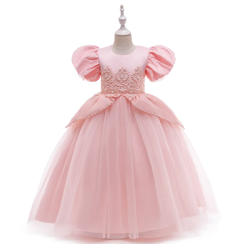 Wholesale long sleeve kids ball gown embroidered children clothing