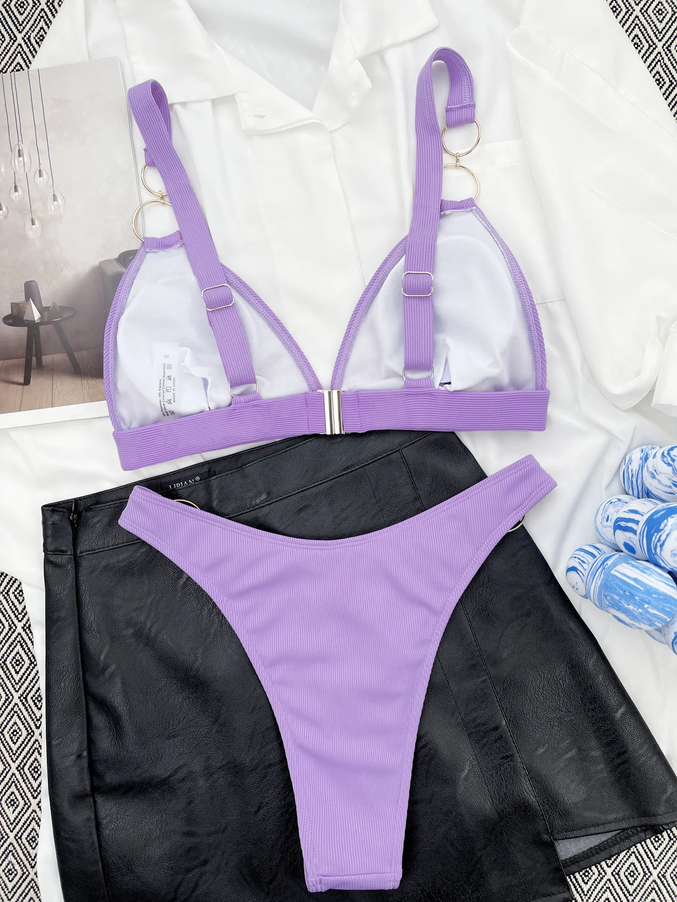 Trinkini Brazilian Nude Girls Bikini Swimwear Women Purple Thong Bikini Girls Summer Swimsuit