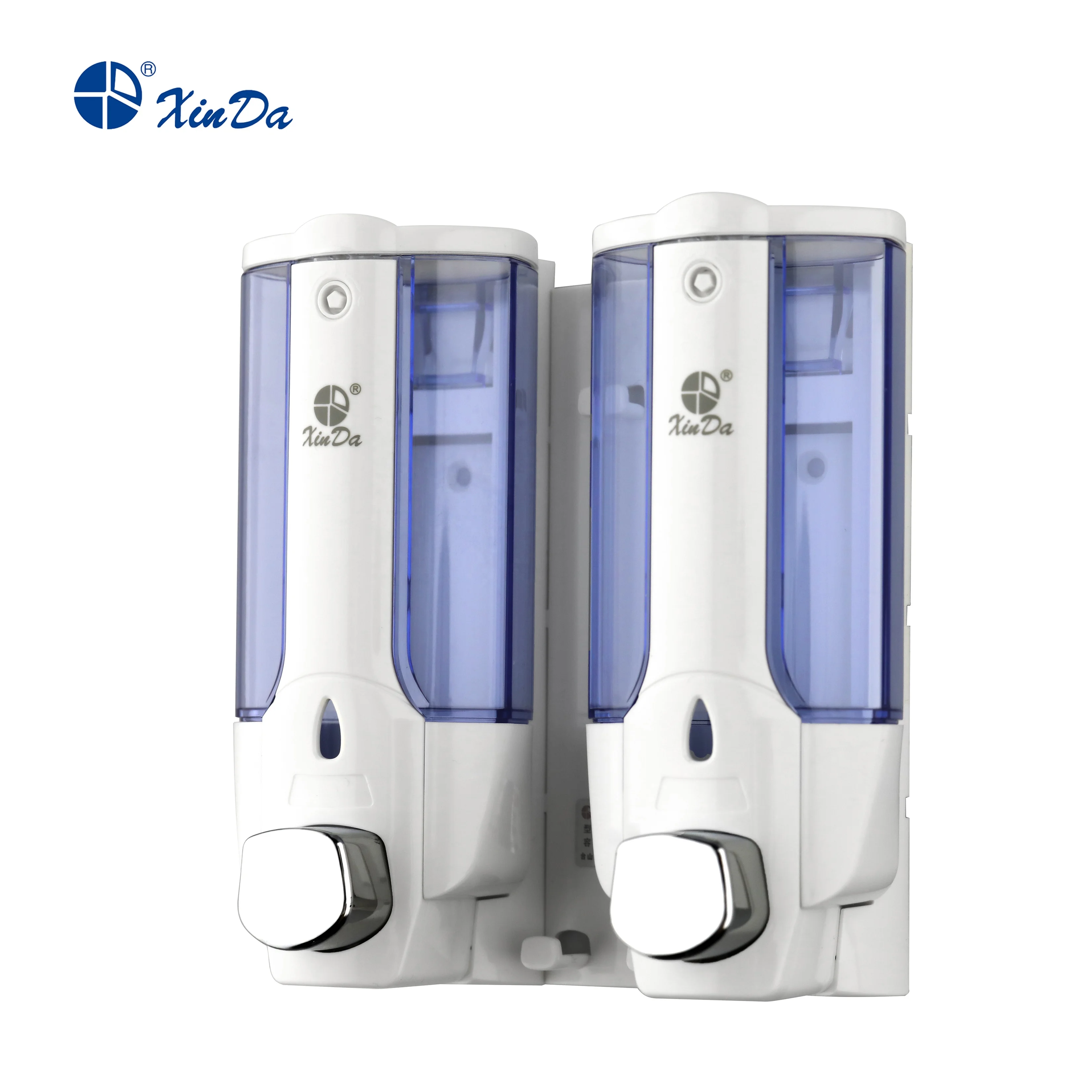 The Xinda ZYQ138s Functional Soap Dispenser 380 mL X2  Push Pump Plastic White Sanitize Bath Wall Mounted With Key-Locked