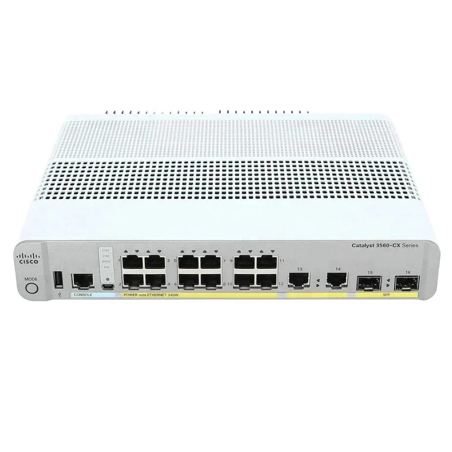 C3560X Managed Network Switches WS-C3560CX-12PD-S 12 GE PoE+, 2 X 10G SFP+ Uplinks:  and 2 X 1G Copper, IP Base License