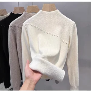 2025 New Arrival Women's One-Piece Fleece Sweater Half-High Collar Knitted Base Layer for Winter for Cold Seasons
