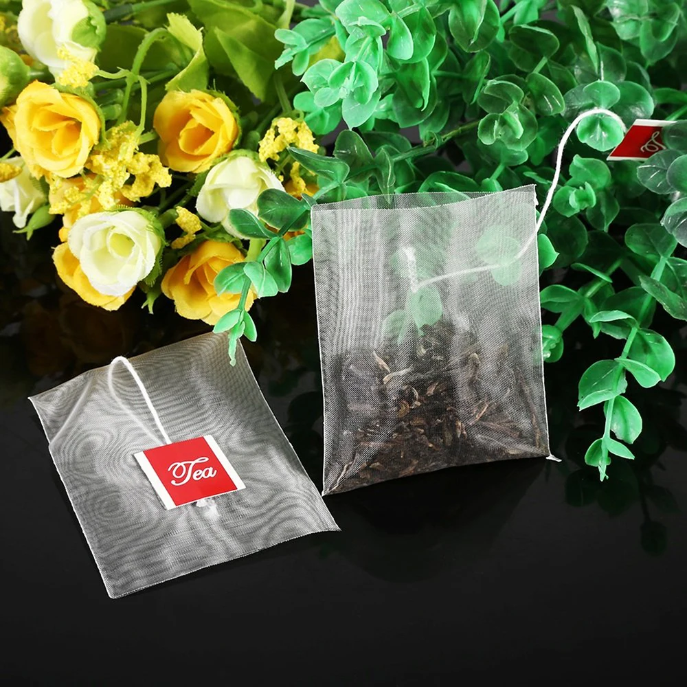 Biodegradable Corn Fiber Pla Reusable Nylon Tea Bag With Logo, Tea Filter Pyramid Bag With Draw String, Custom Empty Tea Bag