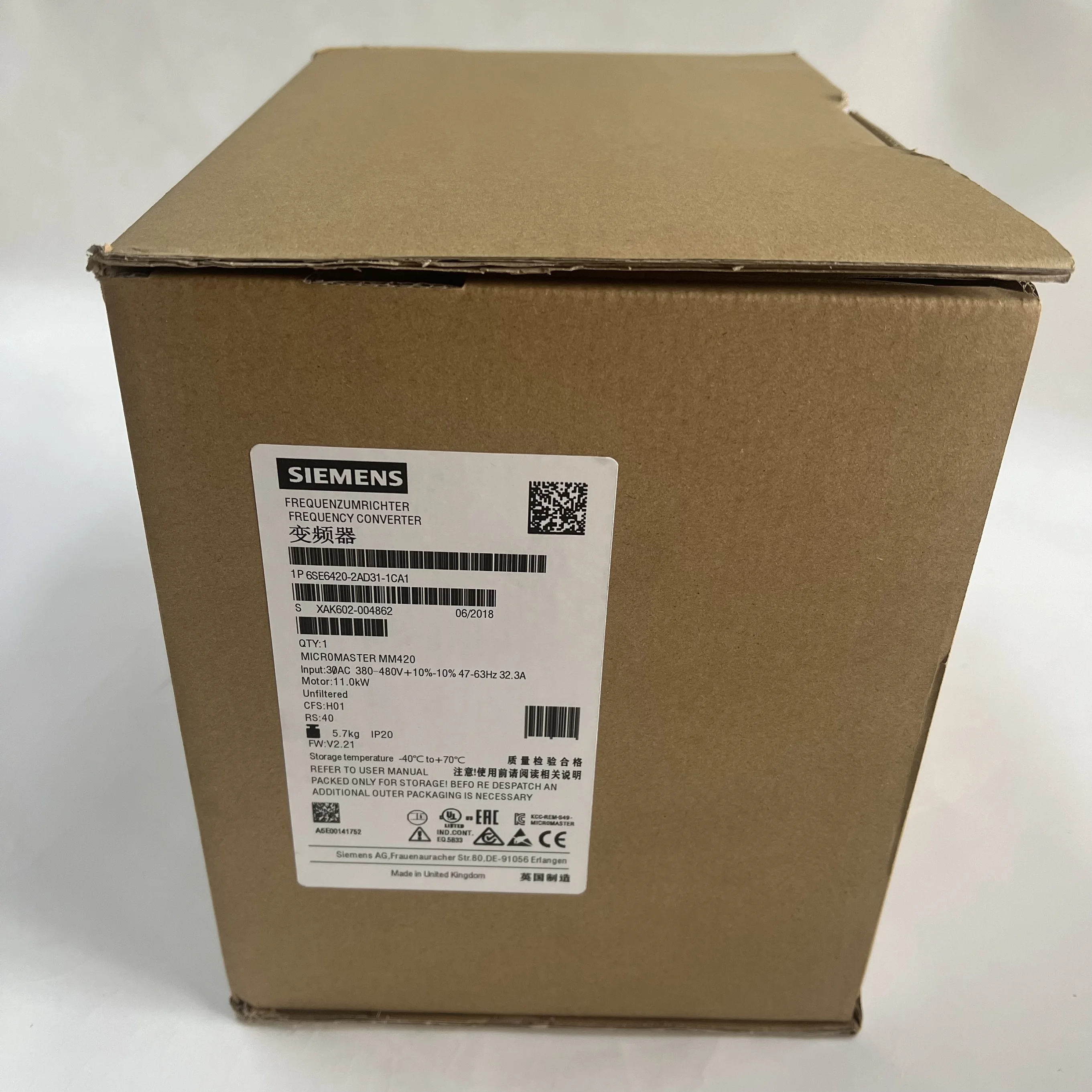 Siemens Frequency Converter 6SE6420-2AD31-1CA1