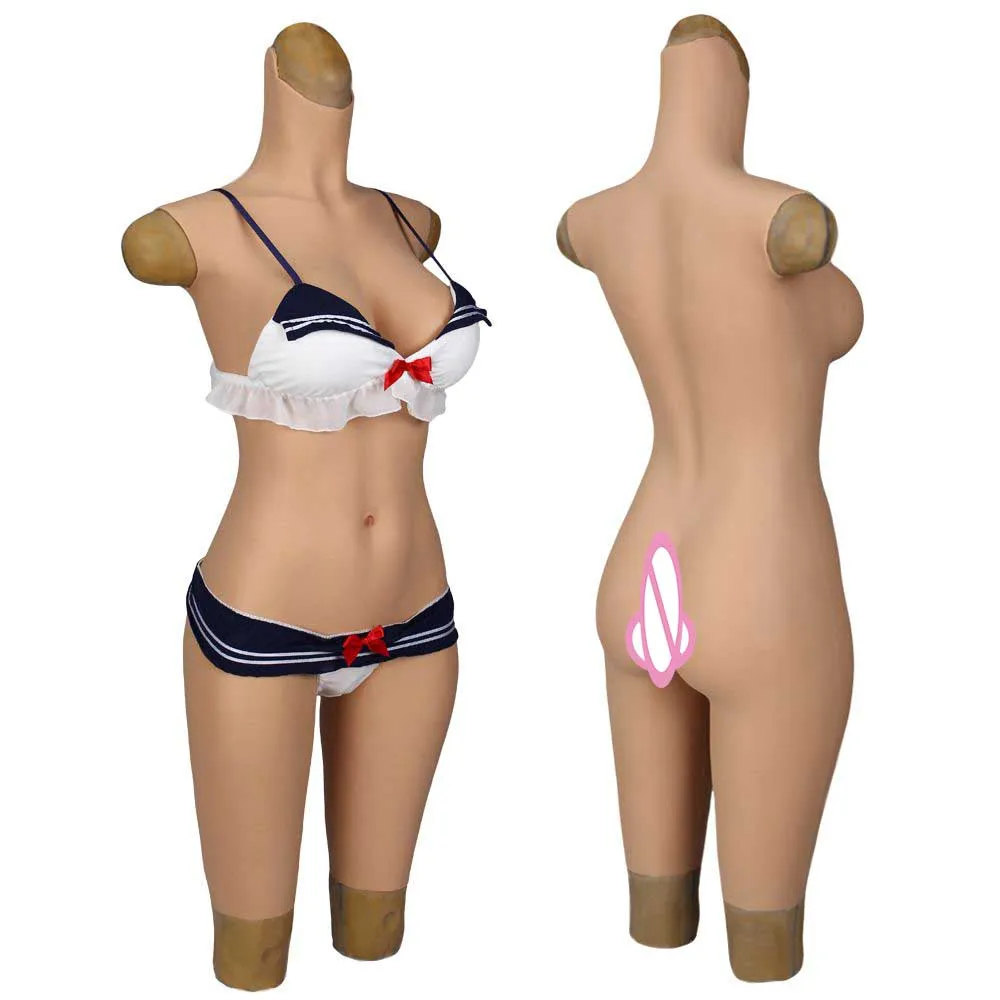 URCHOICE Soft Artificial Breast Form Man to Woman Fake Boob D Cup Silicone Full Bodysuit for Crossdresser Transgender Drag Queen