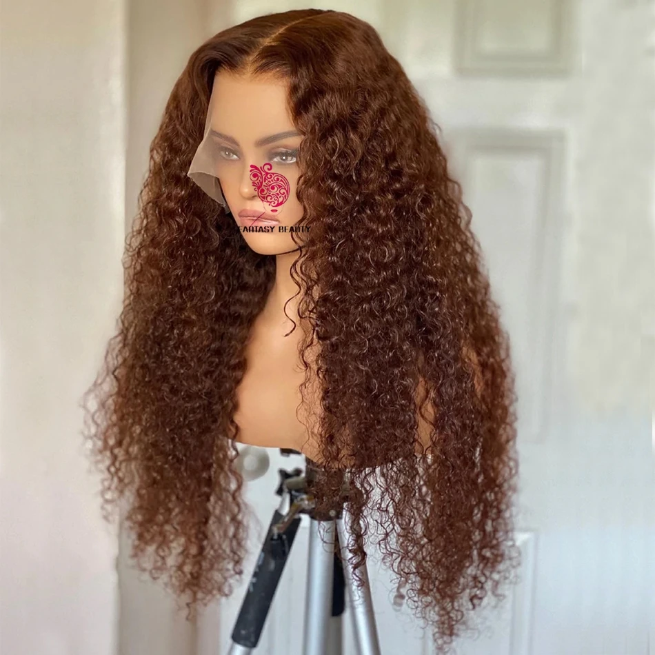 Dark Auburn Copper Kinky Curly Human Hair Lace Front Wig Natural Pre