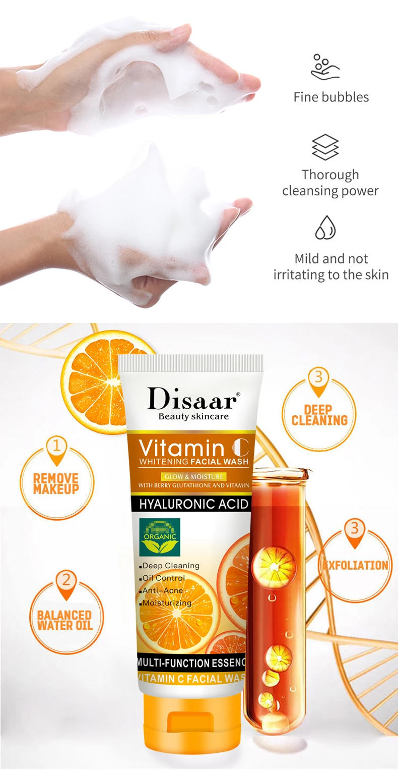 Disaar vitamin c face wash facial cleanser deep cleansing whitening skin care face wash for all skin types
