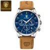 Leather Strap-5 Silver Case Blue Dial