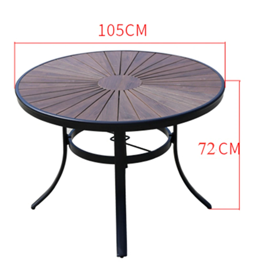 Sun leisure outdoor courtyard  plastic wood round table garden and cafe table aluminum with 4 seats
