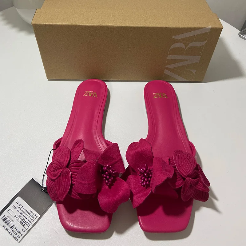Summer 2024 New Design Flat square Head Back Empty Open Toe Half Slipper Sandals Women Fashion Beach Shoes Women