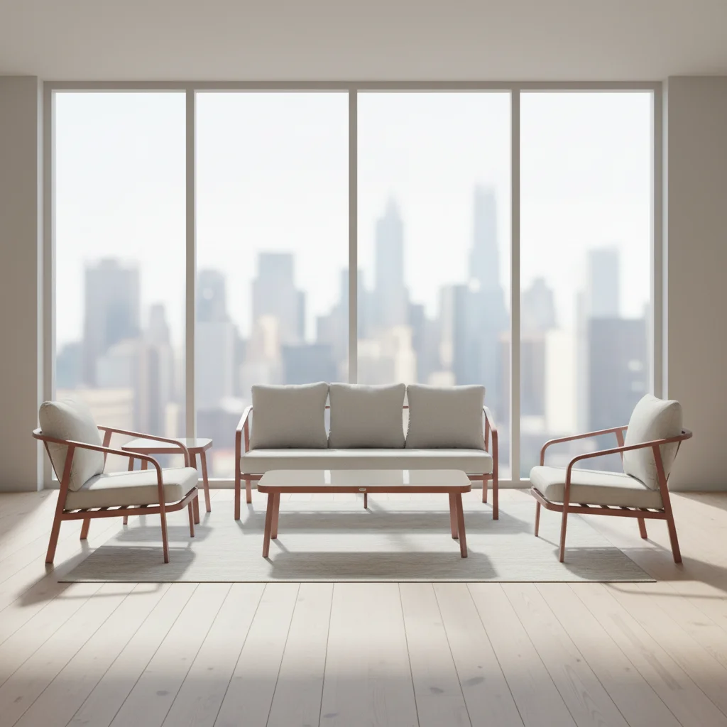 Sage Green Metal Outdoor Lounge Set with Beige Cushions 3-Seater Sofa, 2 Armchairs & Coffee Table Set, Ideal for Patio