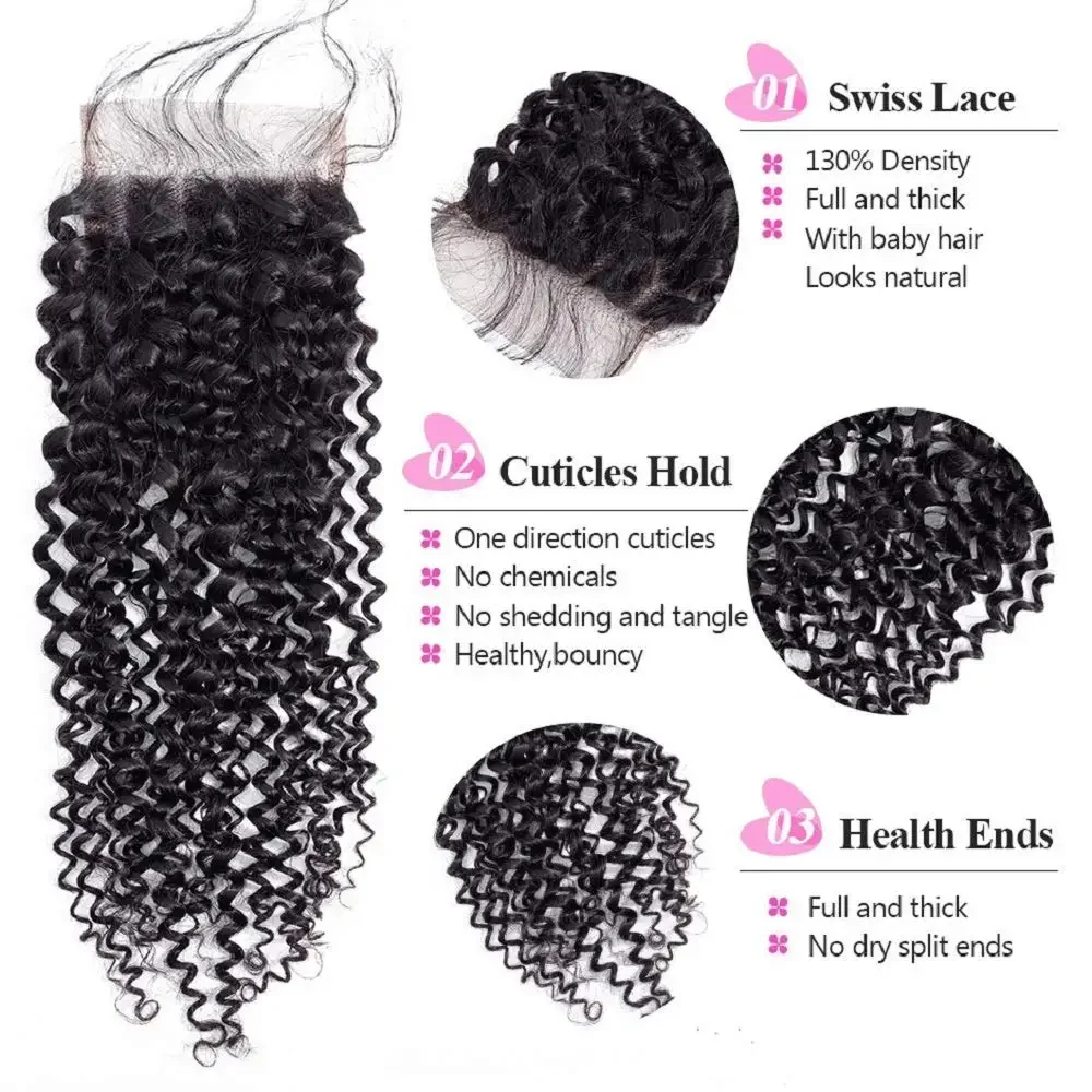 Kinky Curly Brazilijos žmogaus plaukai giliai banguoti nėrinių užsegimai_voghion.com