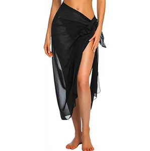 Cheap Price for Large Quantity 100% Polyester Chiffon  Sheer Covering Sarong Ladies Swimwear Cover up