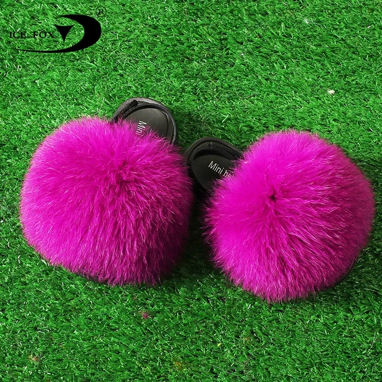 Детские шлепанцы из натурального Лисьего меха, Симпатичные шлепанцы, детские шлепанцы из розового меха для маленьких девочек