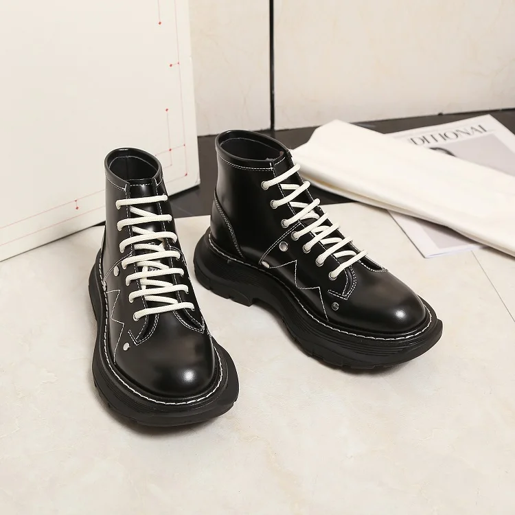 Women Oxford Shoes Black Oxford High Tops Platform Women Casual Shoes Lace Up Fashion Sneakers