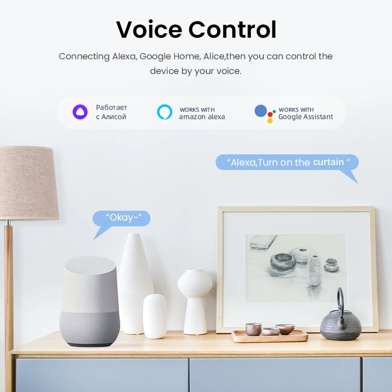 TYSH Tuya Wifi Motorized Curtain Control System for Smart Home Automation Including Curtain Motor and Track