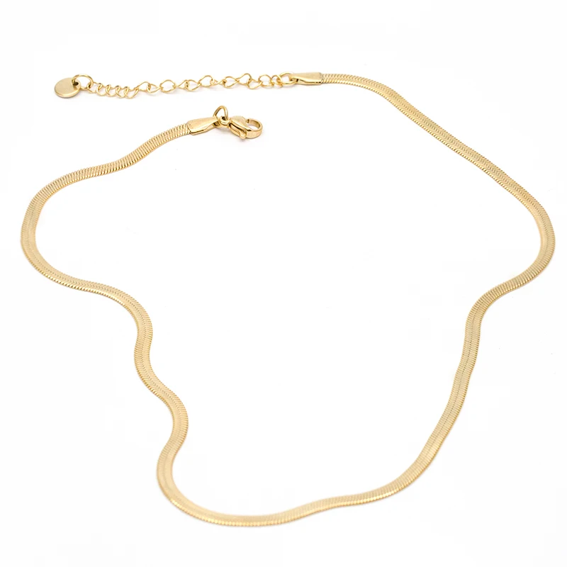 18K Gold Plated Double Layer Snake Bone Chain Necklace Snake Chain Flat Snake Gold Choker Necklace for Women Men