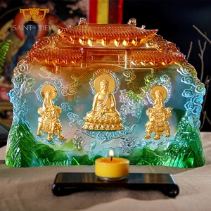 Crystal Glass Buddha Shakyamuni Manjusri Manjusri Samantabhadra Bodhisattva Handmade