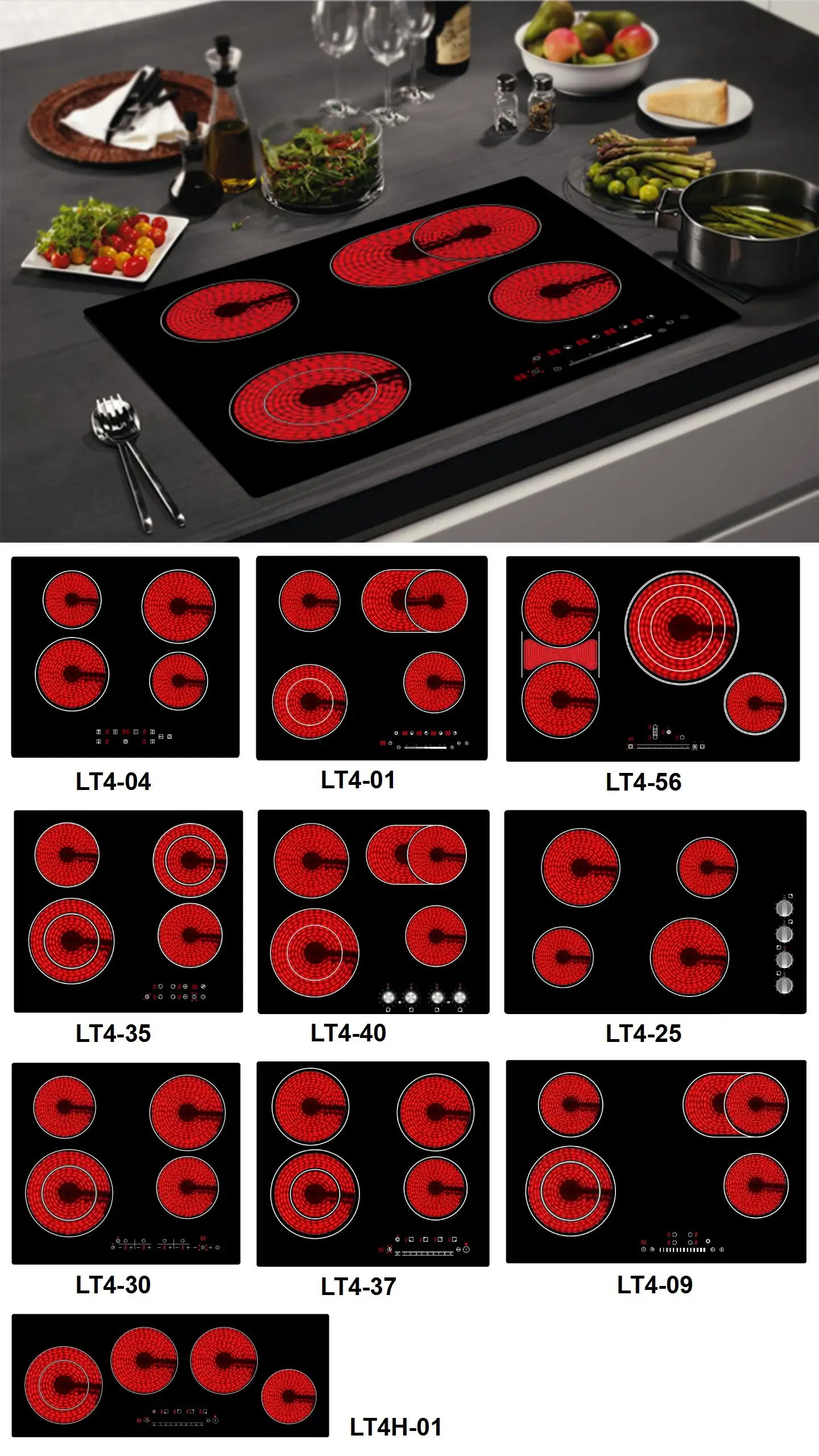 Kitchen Cooktop Electric Stove 4 Burner Vitro Ceramic Hobs With Knob