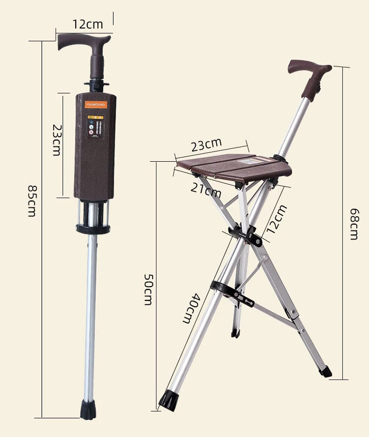 Portable Folding Walking Stick Seat, Lightweight Aluminum Crutch Chair, Outdoor Camping Seat Cane for Elderly Travel and Hiking