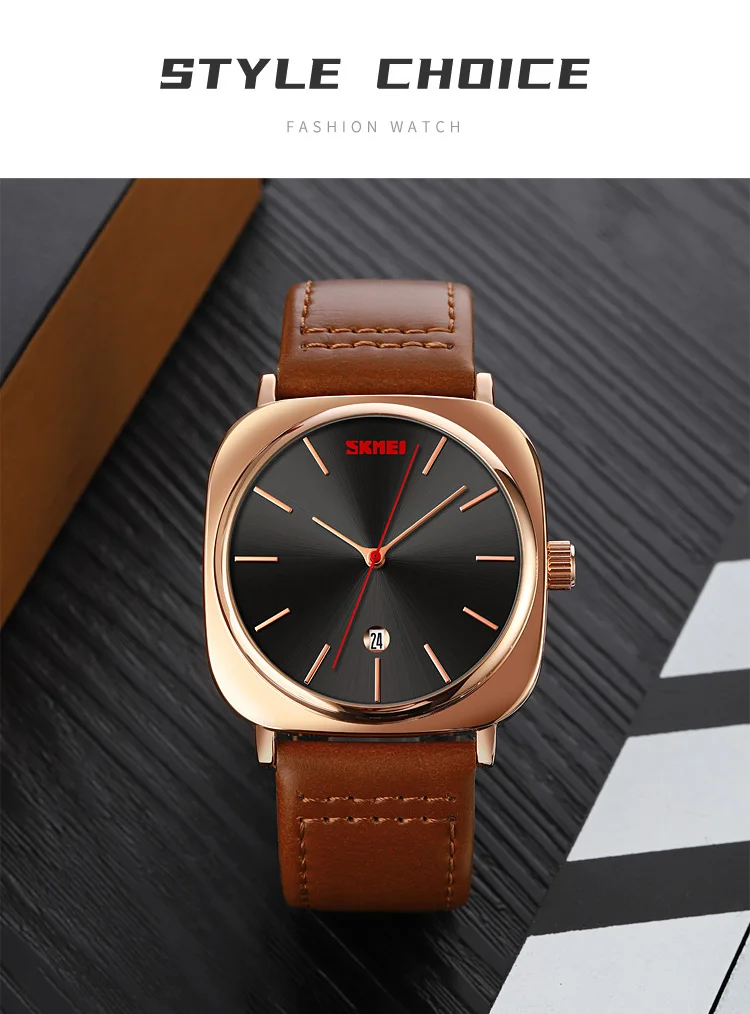 SKMEI-montre à Quartz étanche 3ATM en cuir PU, pour hommes, smartwatch japonais tendance, Style Simple, offre spéciale, collection 9266