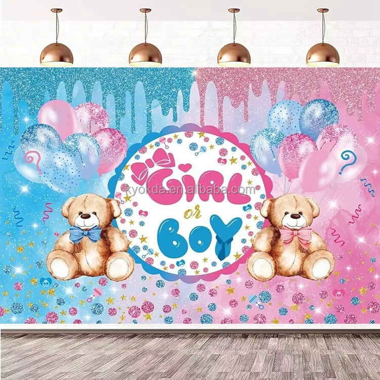 OERJU 6.5x6.5ft Gender Reveal Round Backdrop Boy Or Girl Baby Shower Circle Photography Background Pink Blue Paint Splatter Graffiti Round Backdrop Stand Cover Newborn Gender Reveal Party Decoration - View #8