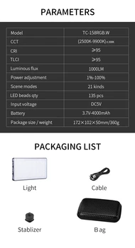 NiceFoto 158RGBW Small LED RGB Bi-color Live Broadcast Video Panel Fill Light for Video Conference Lighting Kit detail image